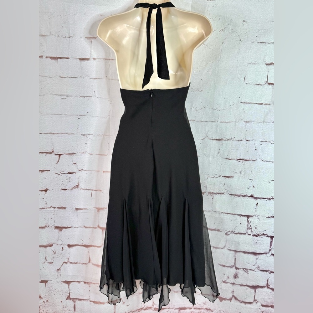 S.L.FASHIONS PETITE 8P Halter Neck Black Chiffon Handkerchief Hem Cocktail Dress - Picture 3 of 11